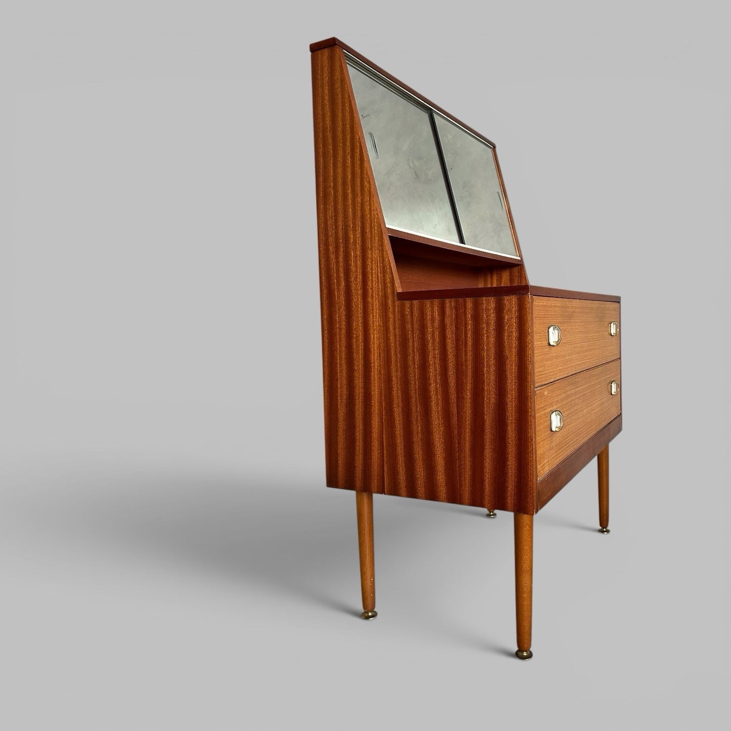 1960s Teak Dressing Table With Mirrored Sliding Doors