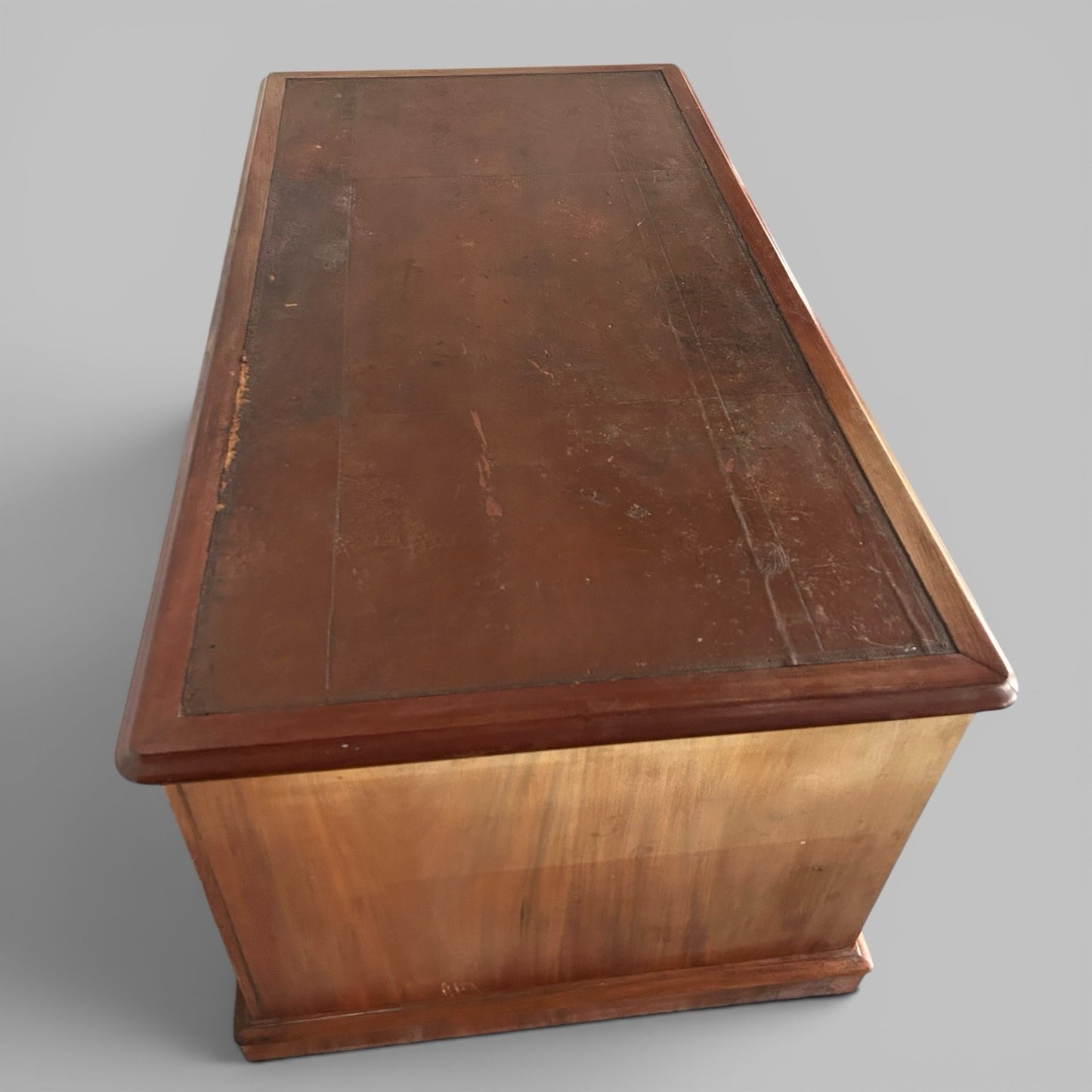Large Solid Teak Pedestal Desk with Leather Top