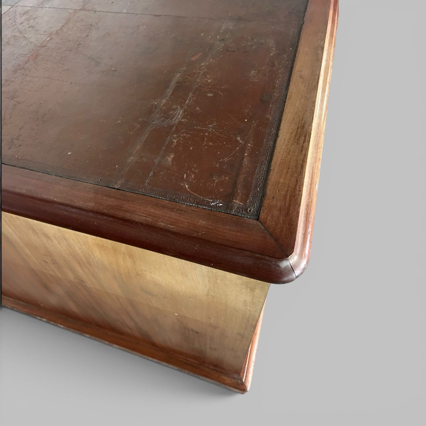 Large Solid Teak Pedestal Desk with Leather Top