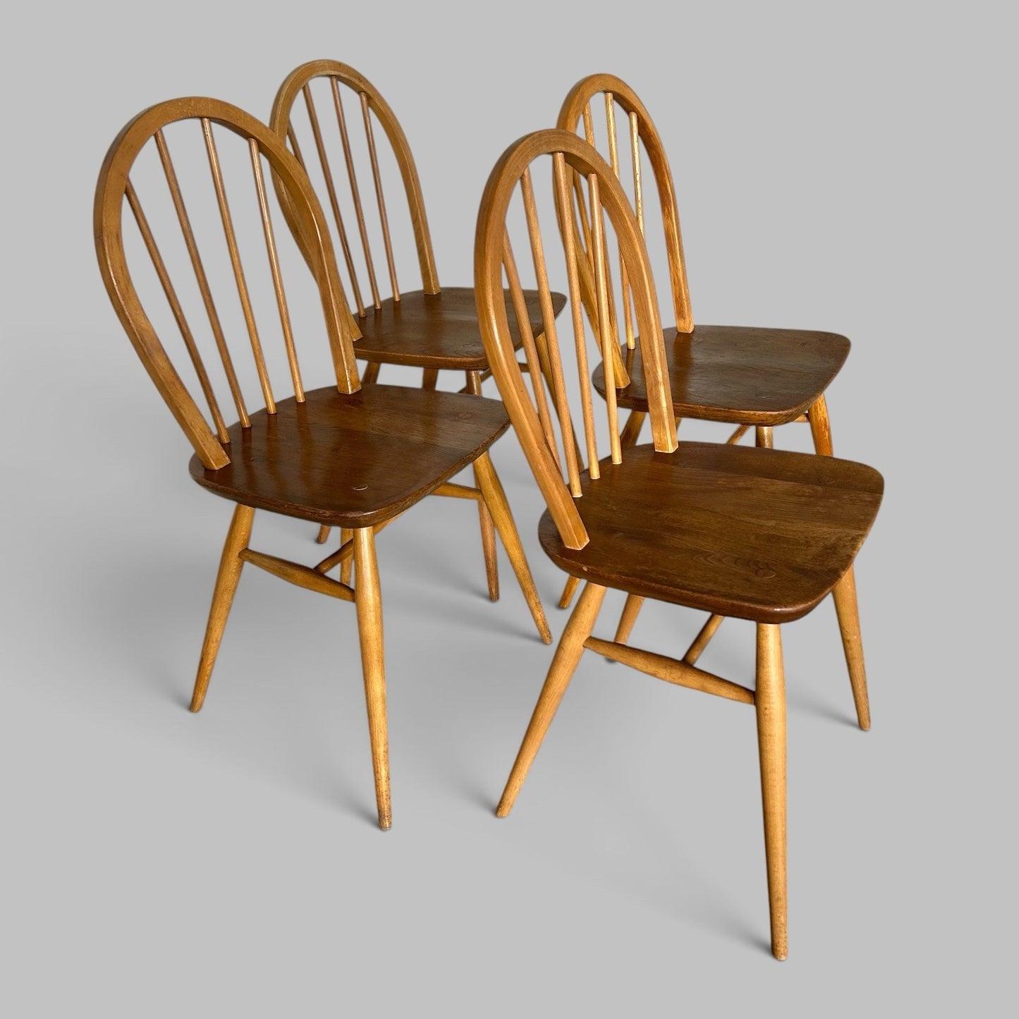 Vintage Blonde Ercol Windsor Elm & Beech Dining Chairs – Set of Four