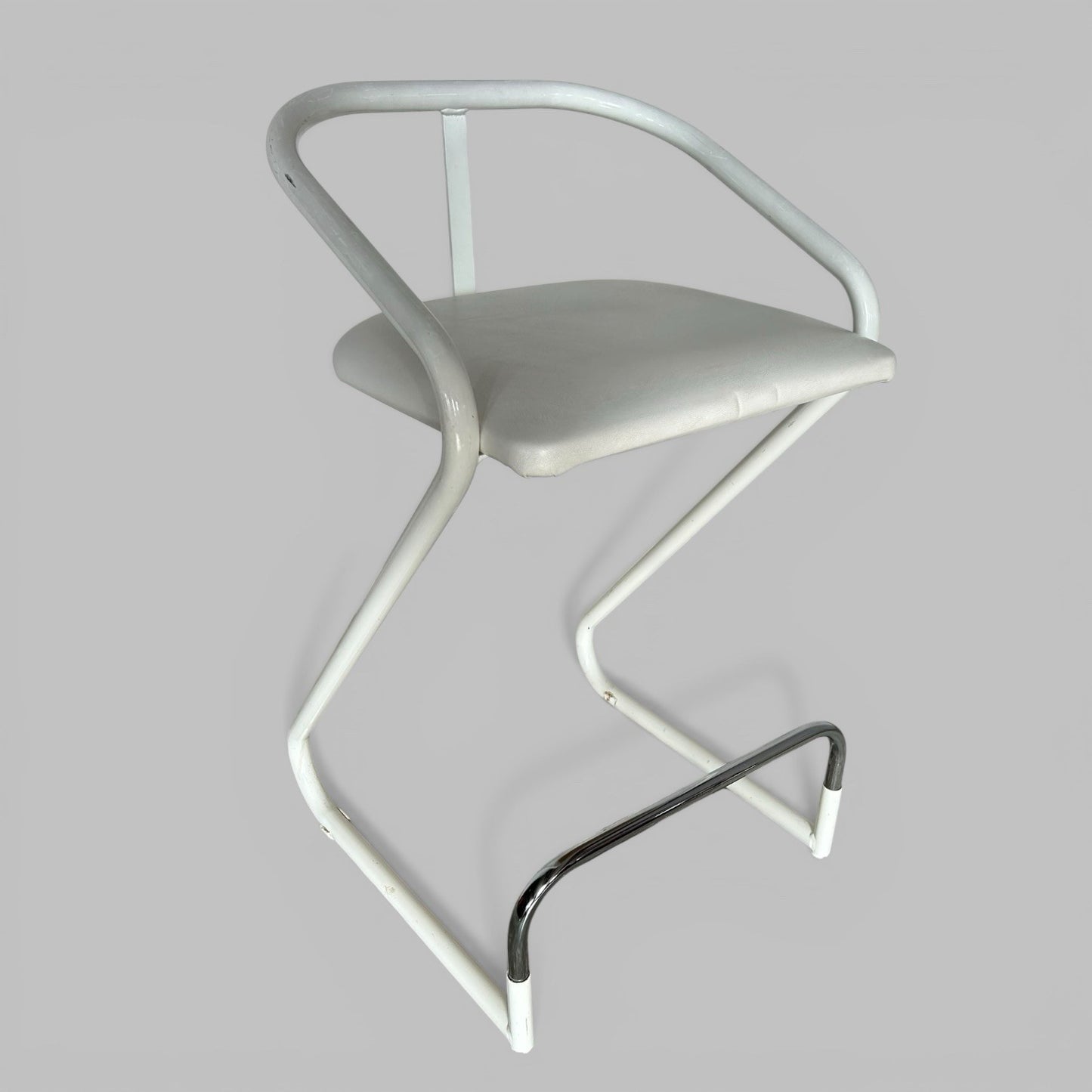Postmodern Cantilever Stool – White Metal Bar or Breakfast Stool