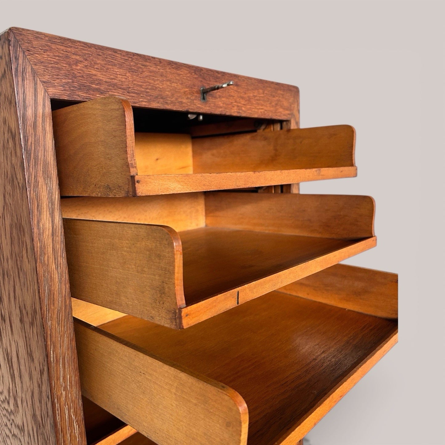 Antique oak tambour filing cabinet / linen cupboard