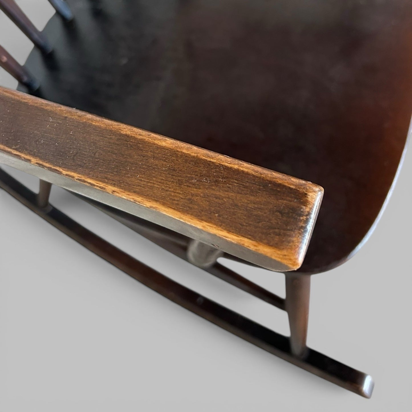 Mid Century Wooden Rocking Chair with Spindle Back