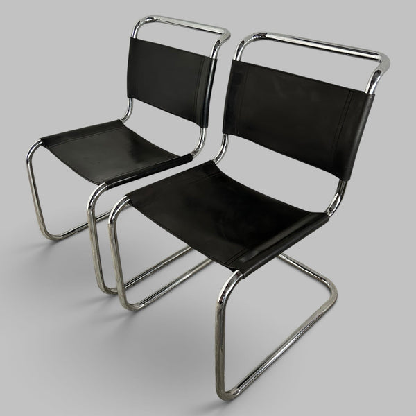 Pair of Italian Black Leather & Chrome Cantilever Chairs