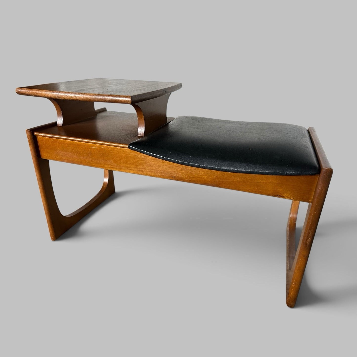 Vintage Wooden Telephone Table with Black Vinyl Seat