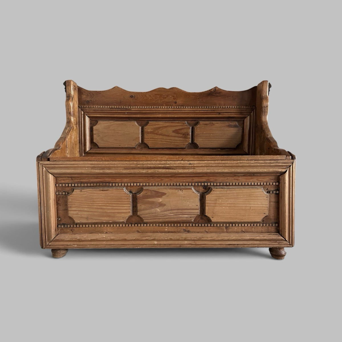 Antique Pine High Back Box Settle – Storage Bench / Blanket Box