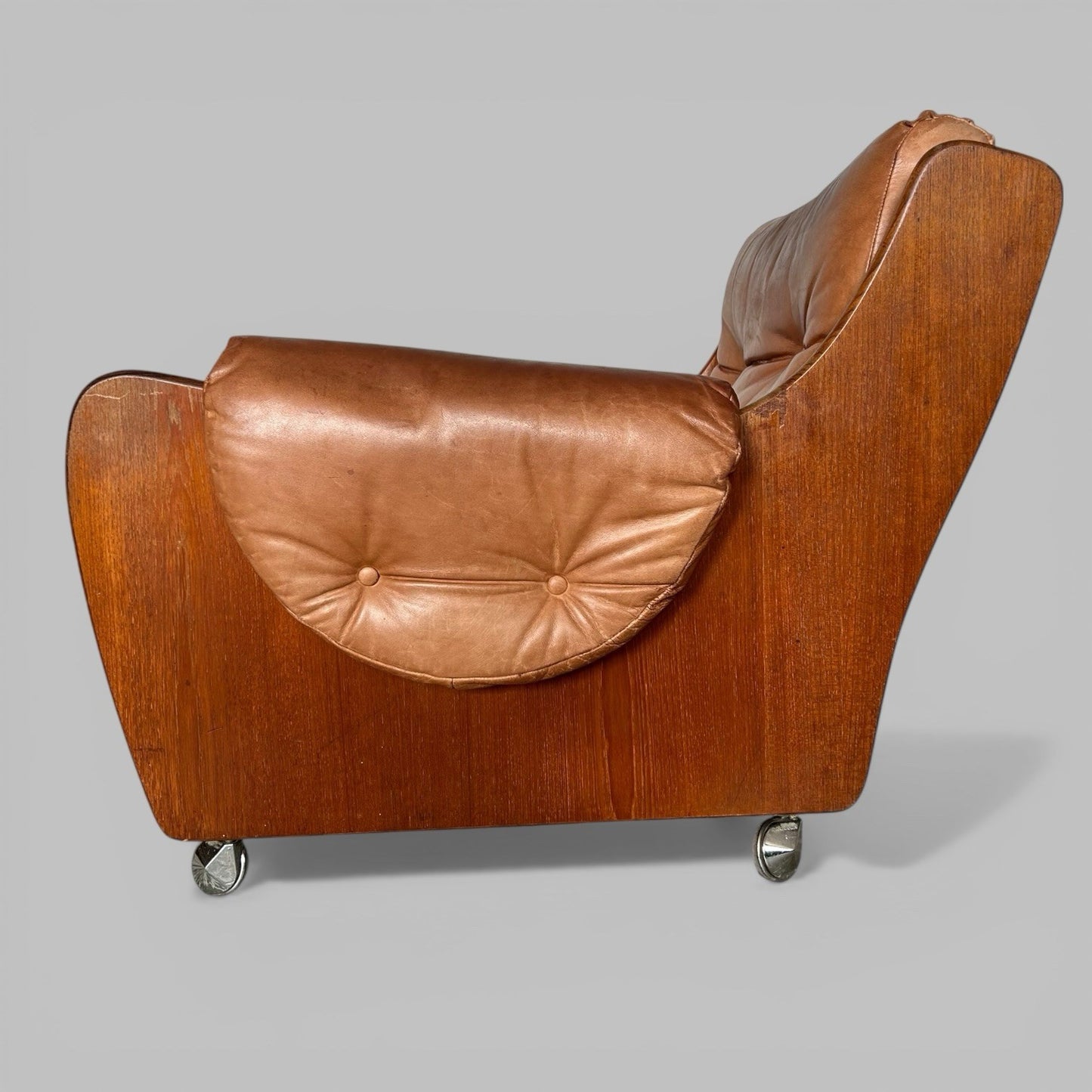 G Plan Saddleback Leather Armchair Teak Frame Mid Century