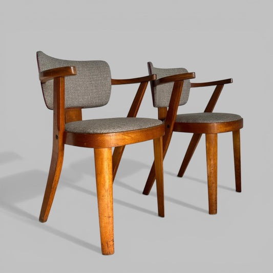 Pair of 1950s Mid Century Armchairs – Upholstered Lounge Dining Chairs