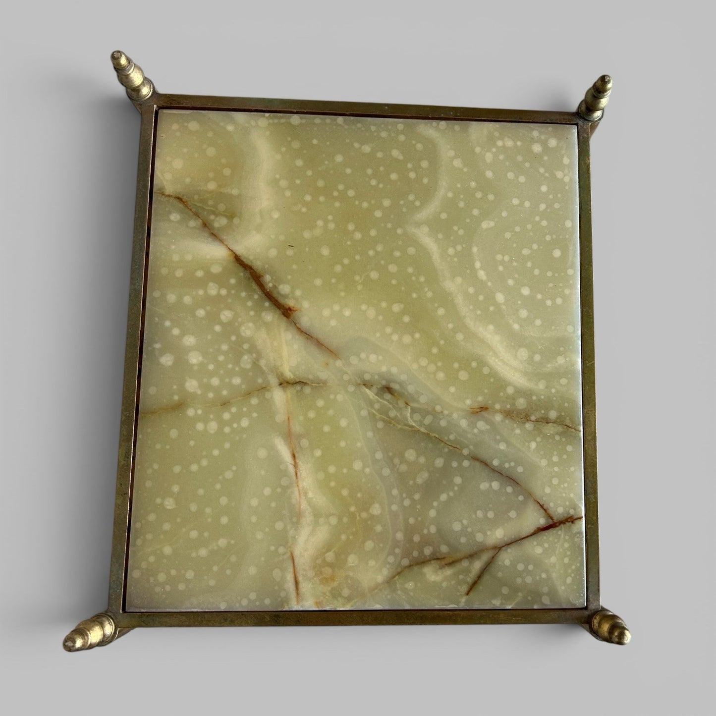 Vintage Solid Brass & Onyx Side Table - Hollywood Regency