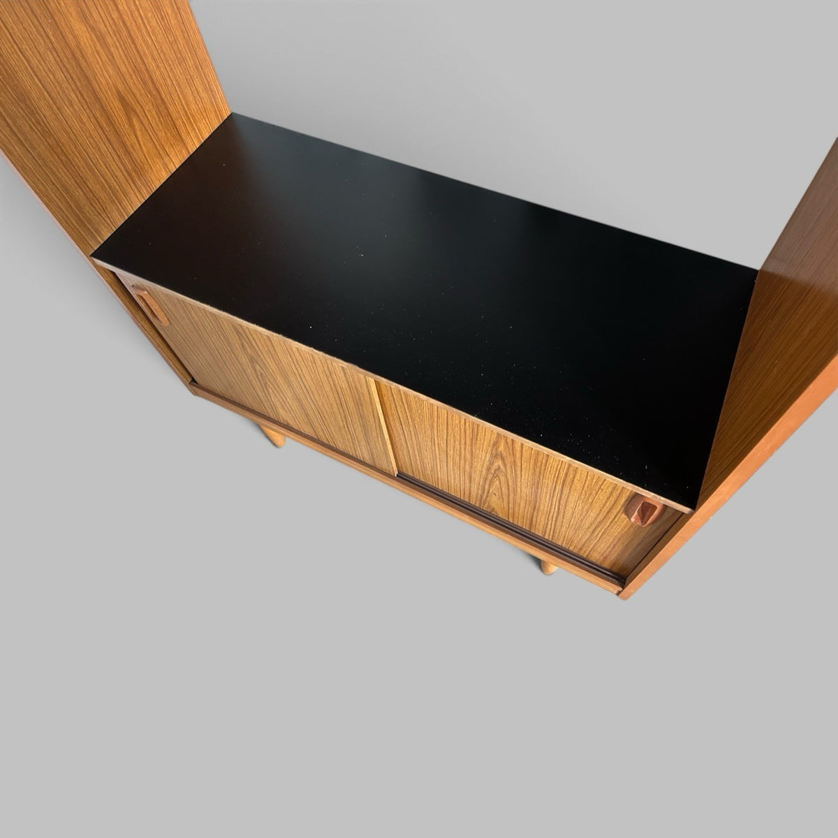 1960s Schreiber Teak Room Divider – Shelving & Sliding Cupboard