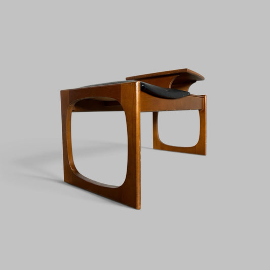 Vintage Wooden Telephone Table with Black Vinyl Seat