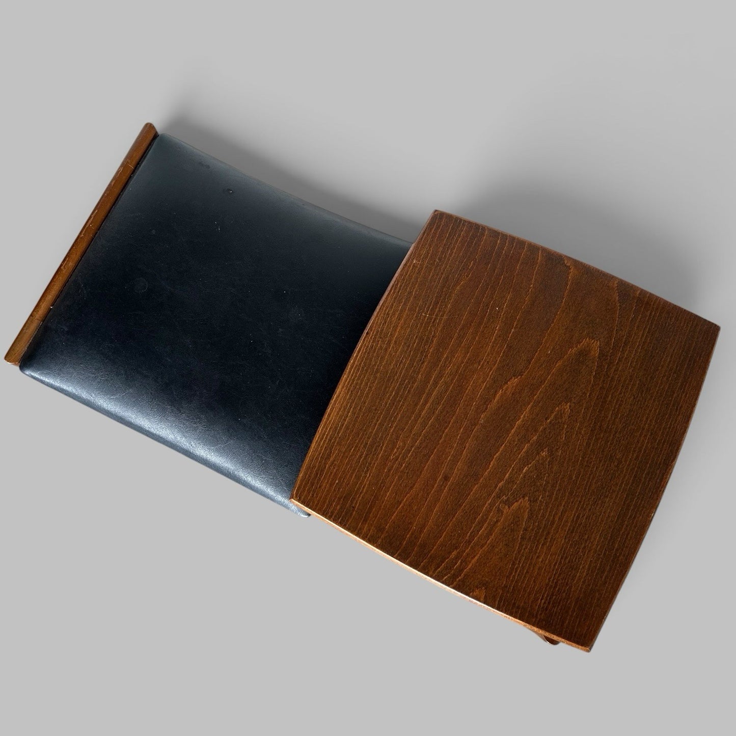 Vintage Wooden Telephone Table with Black Vinyl Seat