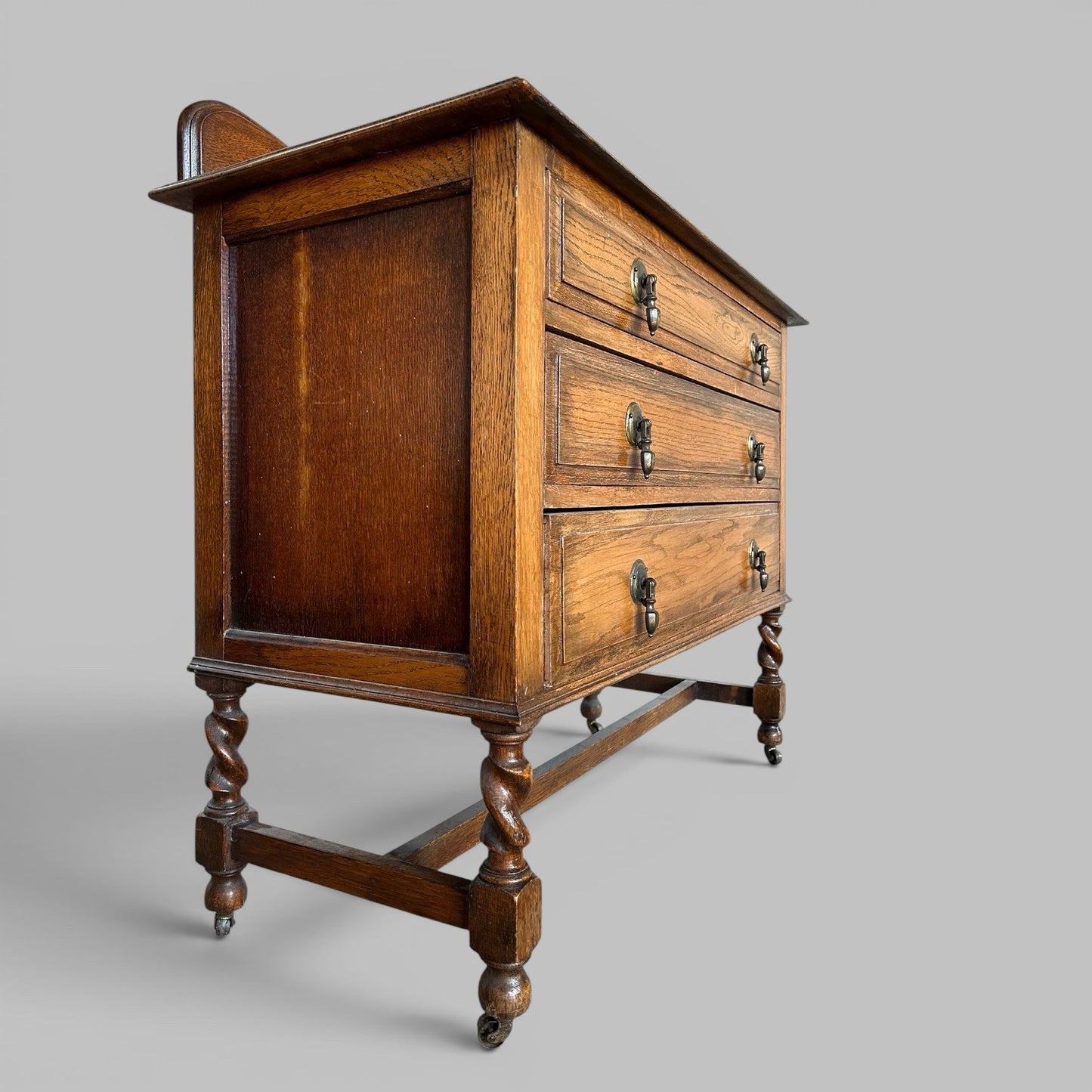 Ed wardian Oak Three Drawer Chest on Barley Twist Legs