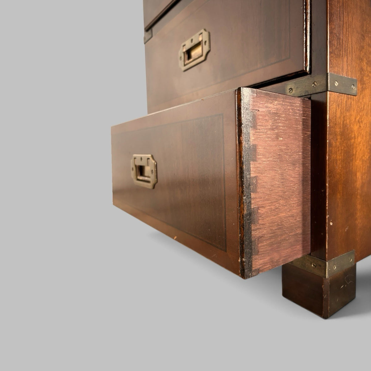 Campaign Style Mahogany Bedside Chest of Drawers