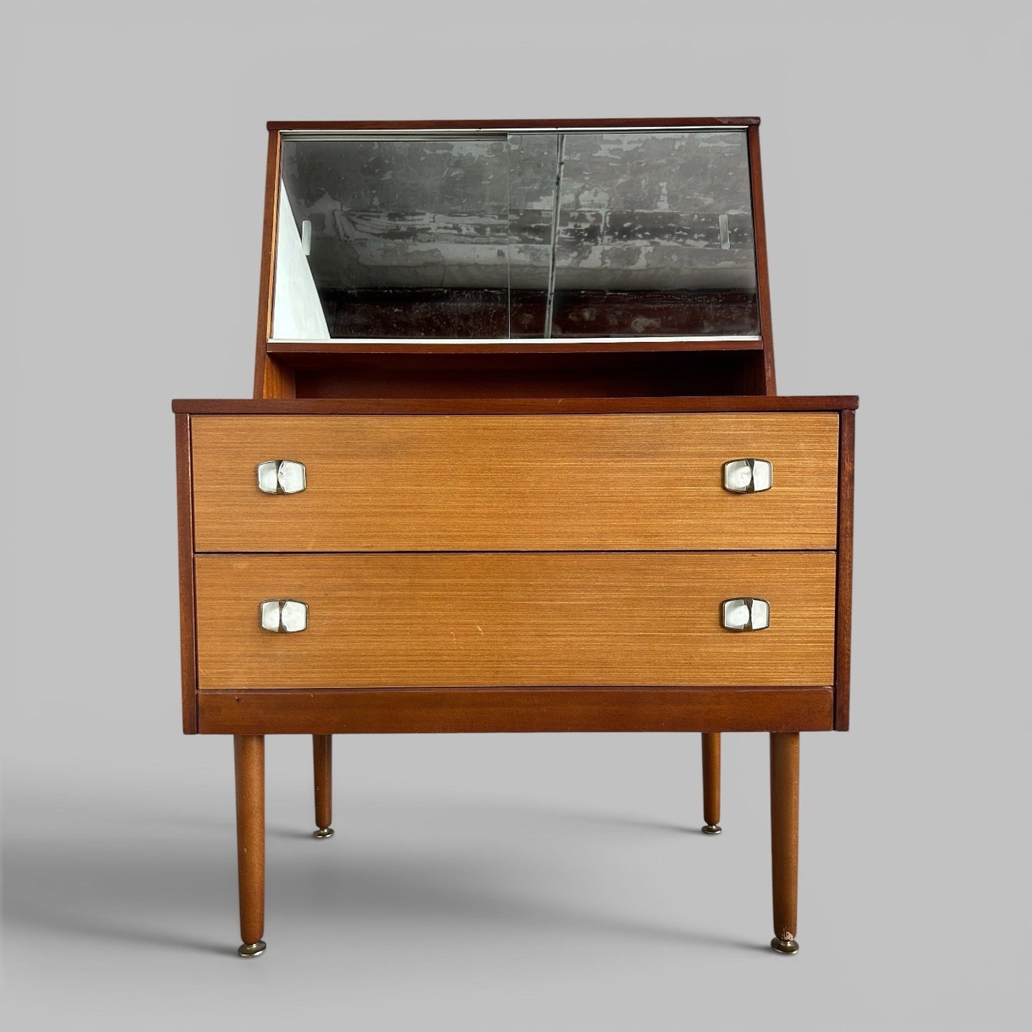 1960s Teak Dressing Table With Mirrored Sliding Doors