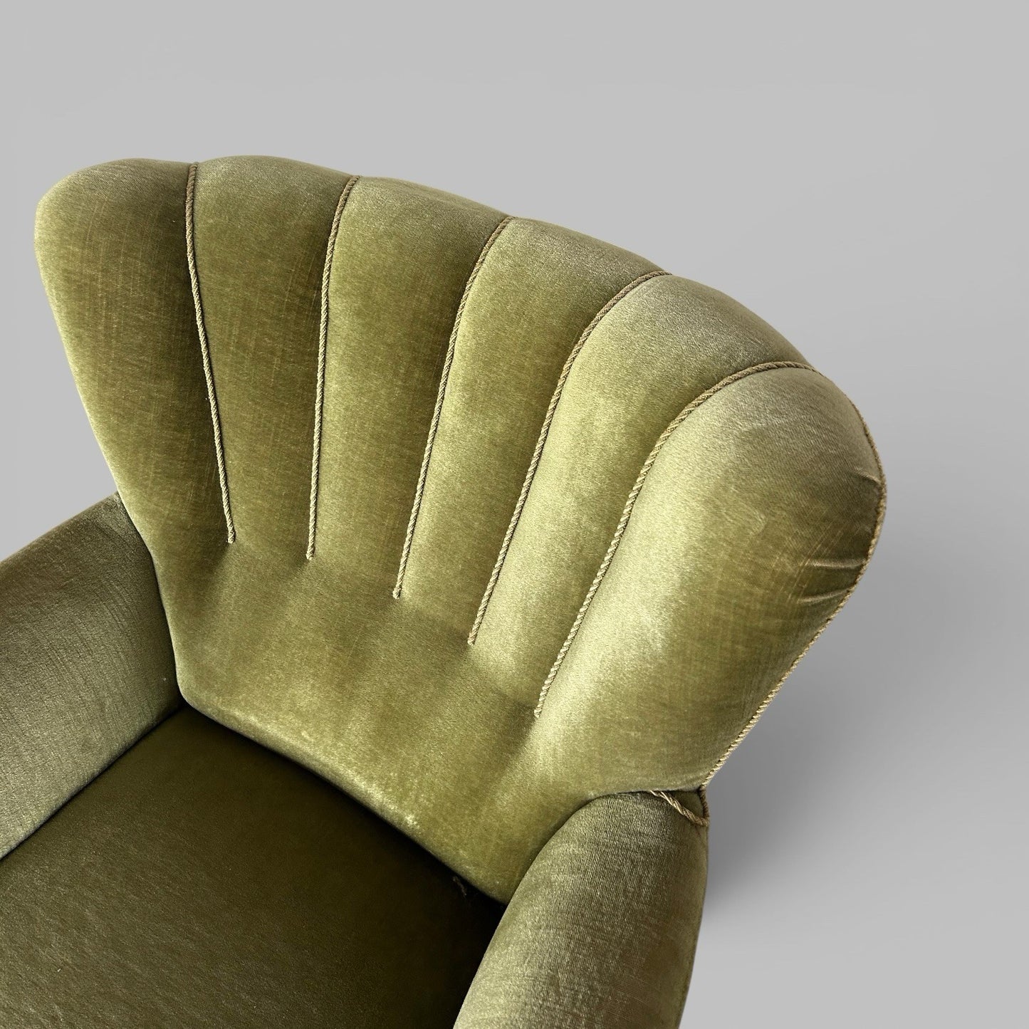 1930s Scallop Back Armchair in Green Velvet