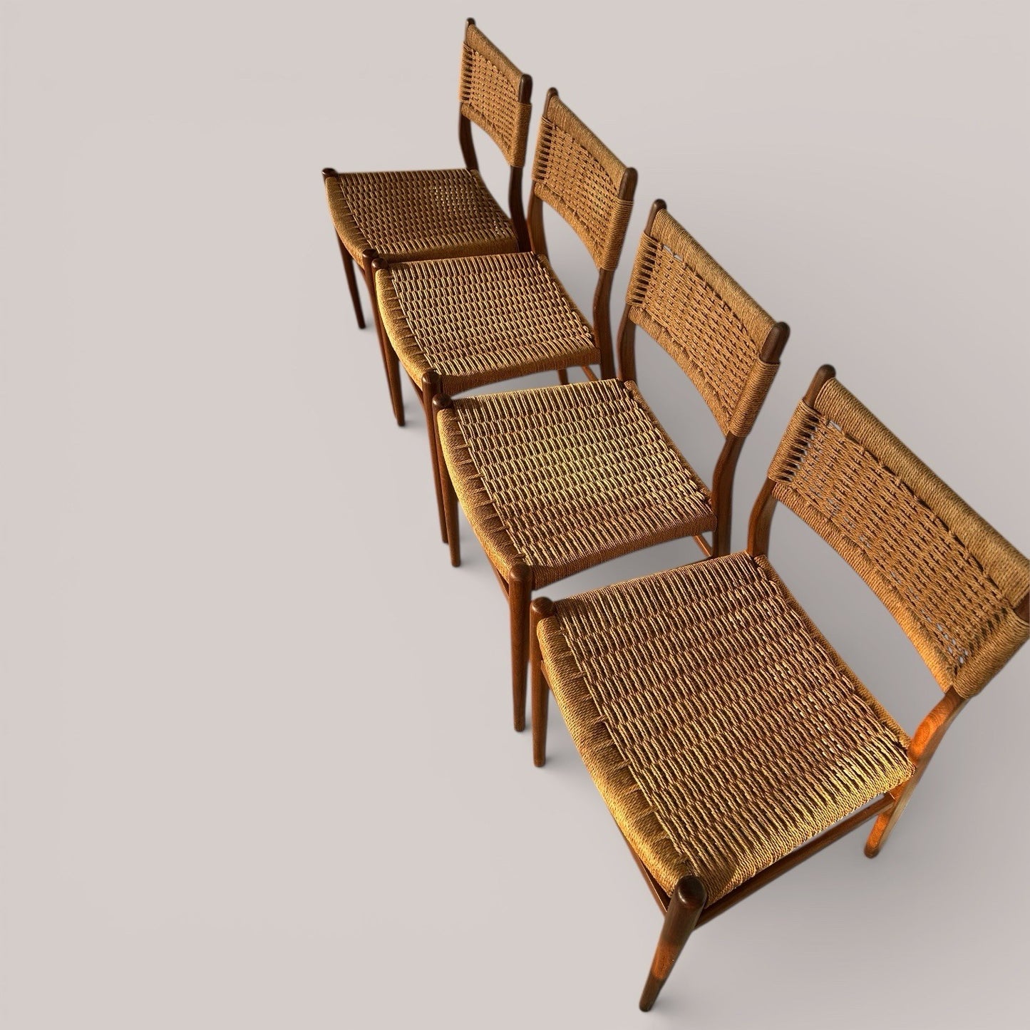 Set of 4 Danish Teak & Cord Dining Chairs