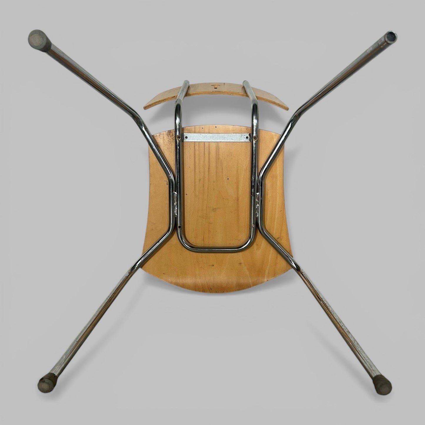 Set of 4 Vintage Stacking Chairs – Bentwood Plywood and Chrome Frames