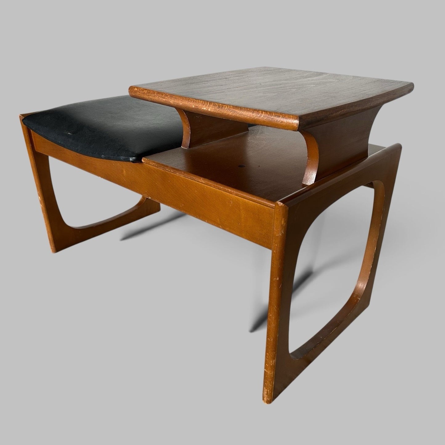 Vintage Wooden Telephone Table with Black Vinyl Seat