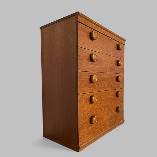 Mid Century Teak Chest of Drawers – Button Handles
