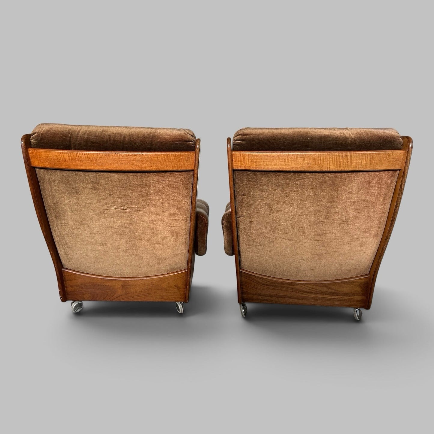 Vintage G Plan Saddleback Brown Velour Armchairs – Pair