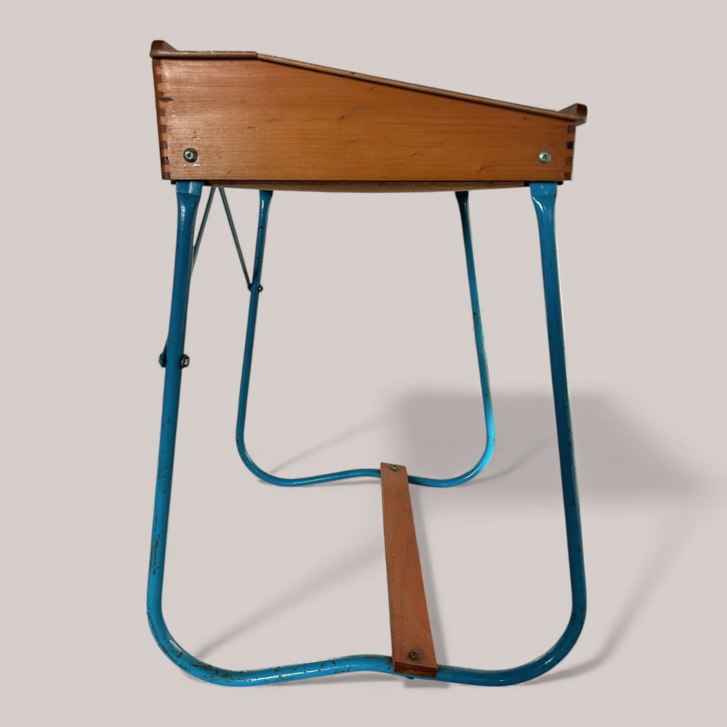 1960s Blue Metal & Pine Children’s School Desk Set