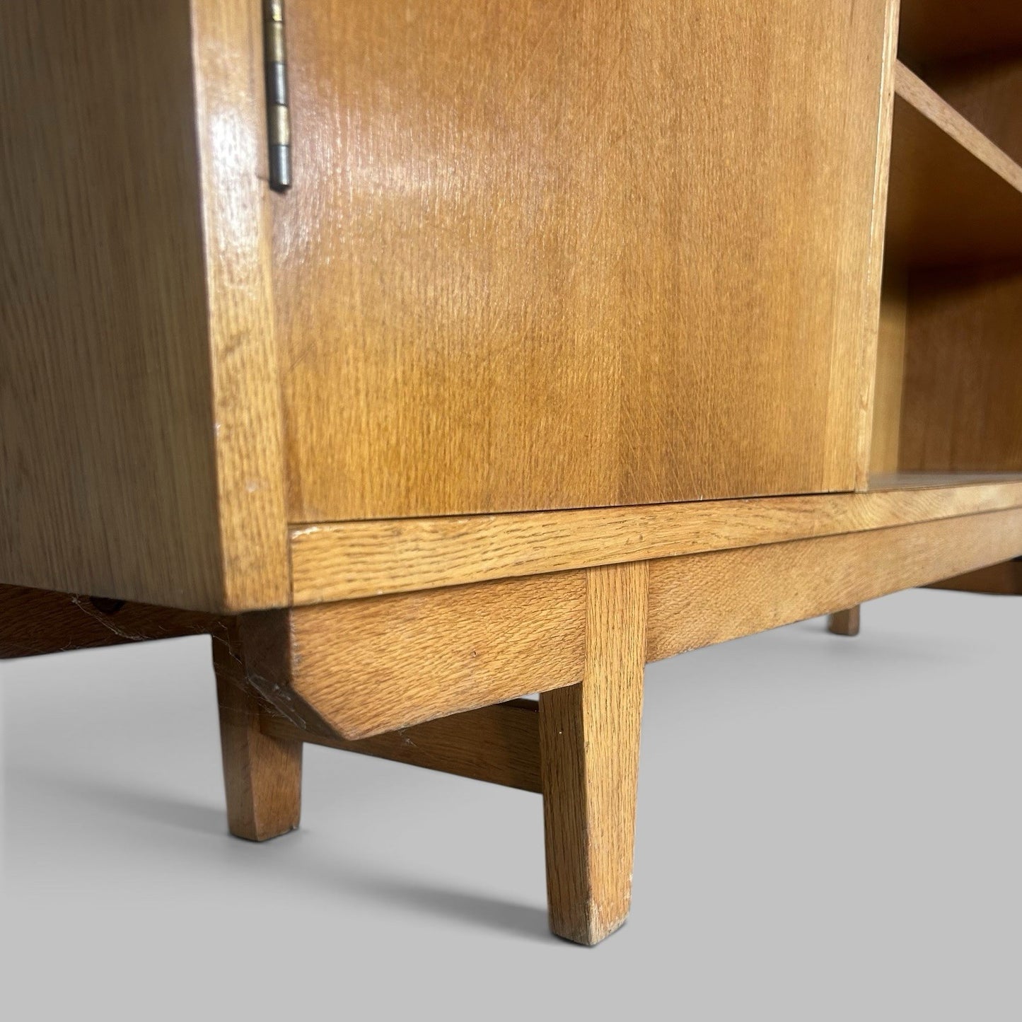 Mid Century Solid Oak Glazed Bookcase with Cupboard