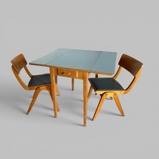 1960s Formica Drop Leaf Dining Table & Stacking Chair Set