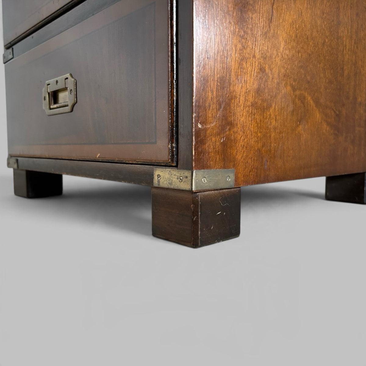 Campaign Style Mahogany Bedside Chest of Drawers