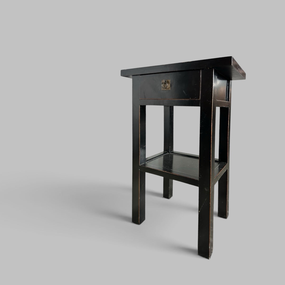 Pair of Black Lacquered Wood Bedside Tables with Drawers