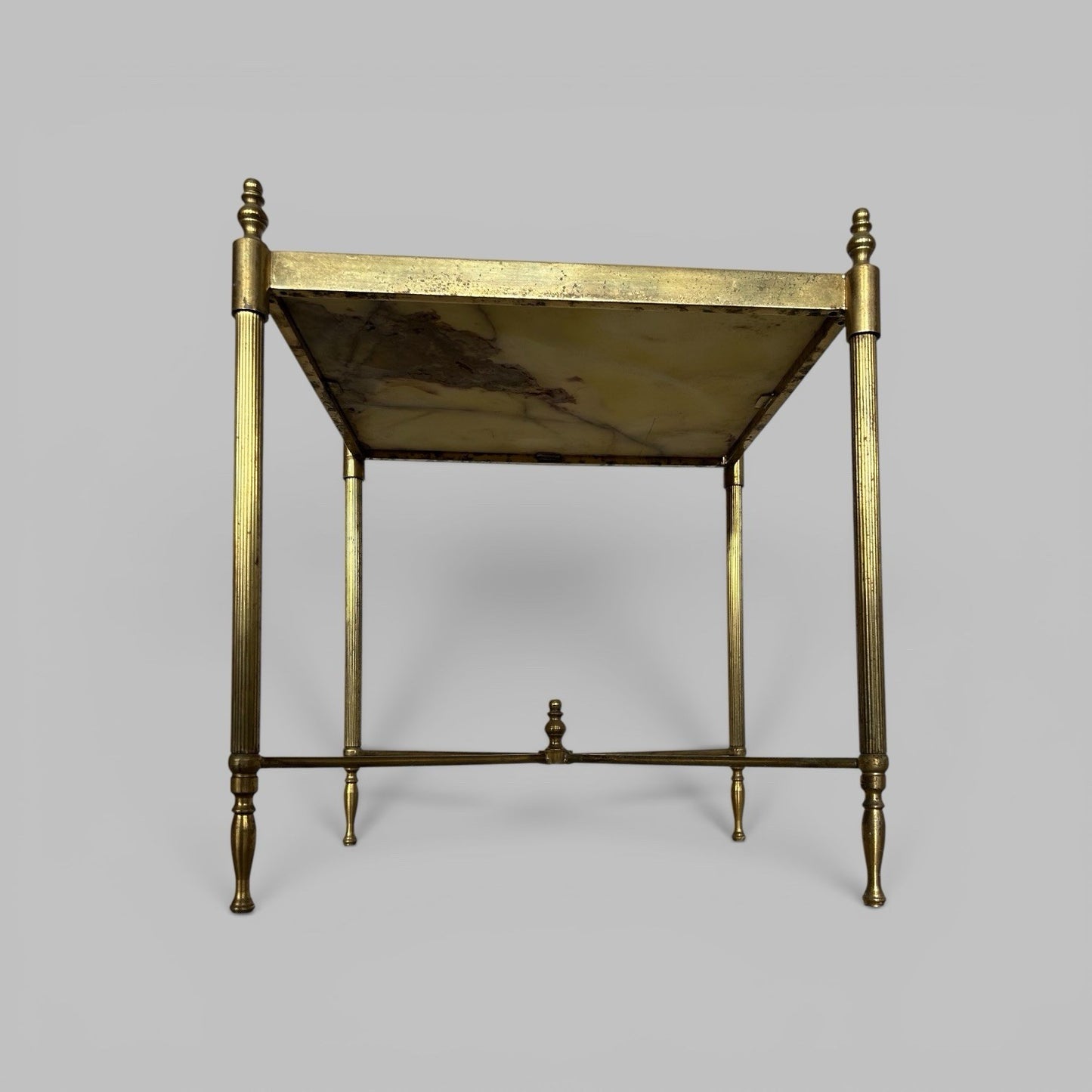 Vintage Solid Brass & Onyx Side Table - Hollywood Regency