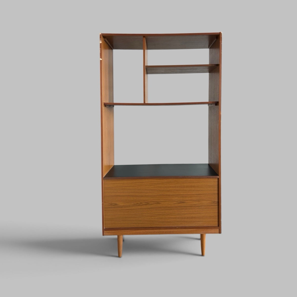 1960s Schreiber Teak Room Divider – Shelving & Sliding Cupboard