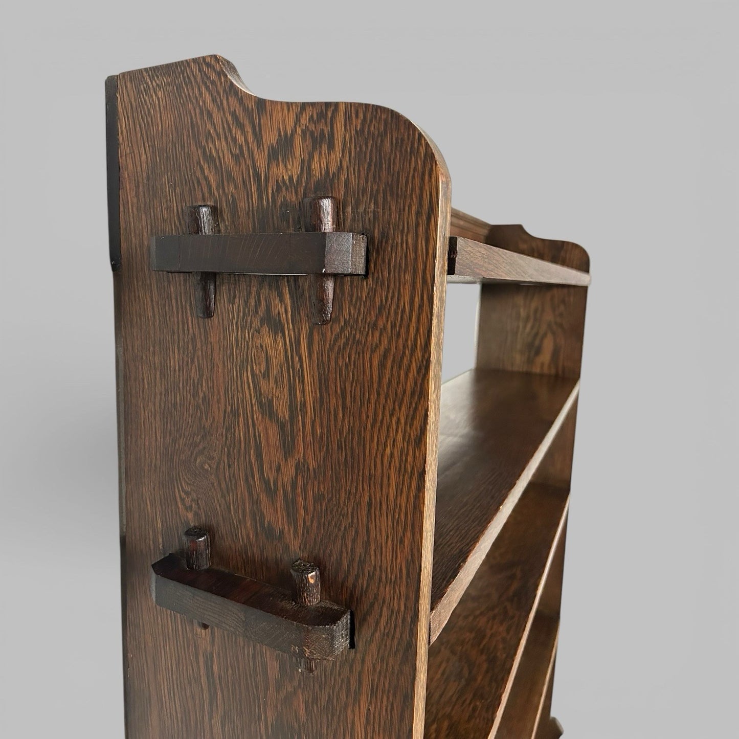 Arts and Crafts Oak Bookcase – Open Shelving with Pegged Details