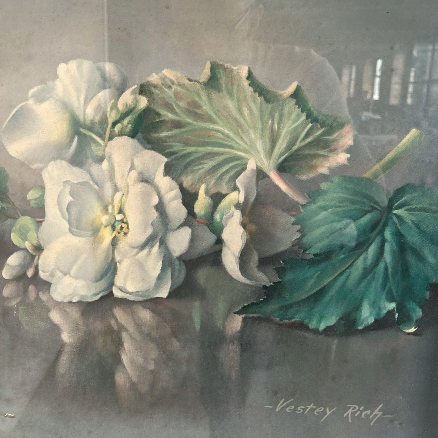 Mid-Century Floral Print by Vestey Rich – Final Colour Plate Proof In Teak Frame