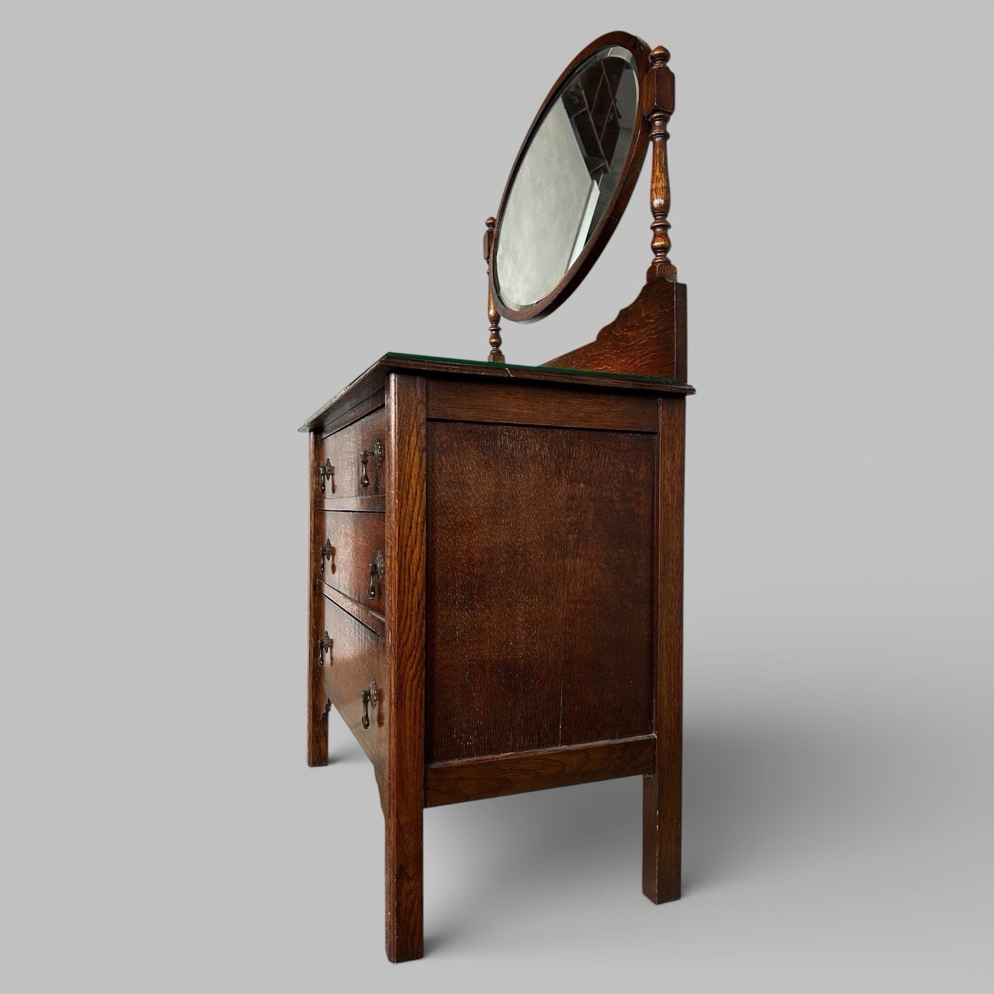 Antique Solid Oak Dresser with Mirror – Vintage Vanity Chest of Drawers