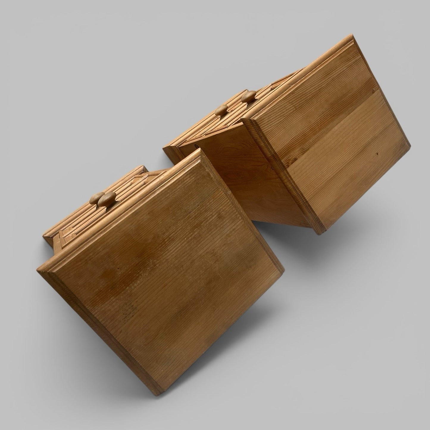 Vintage Pair of Pine Bedside Cabinets – Two Drawers & Open Shelf