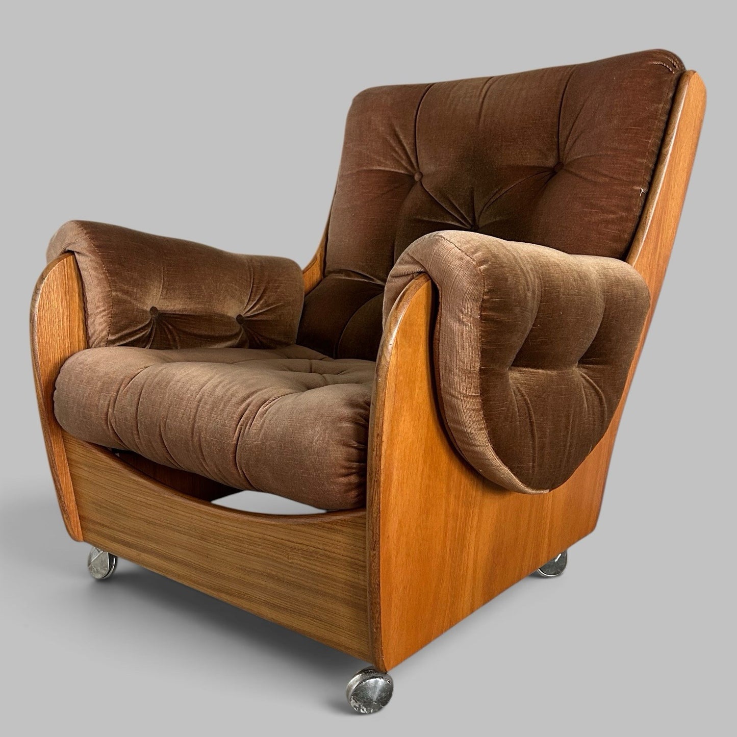 Vintage G Plan Saddleback Brown Velour Armchairs – Pair