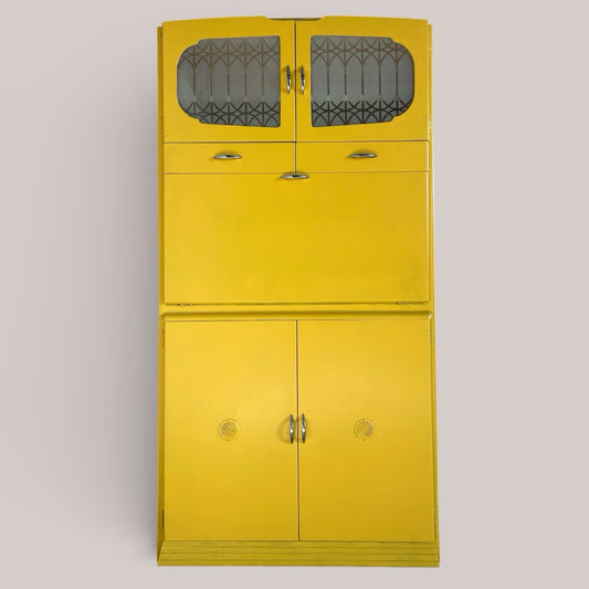 1950s Kitchen Larder Cupboard – Yellow Painted Pantry Cabinet