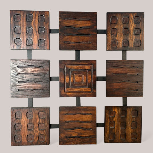 Mid-Century Teak Geometric Wall Art Panel