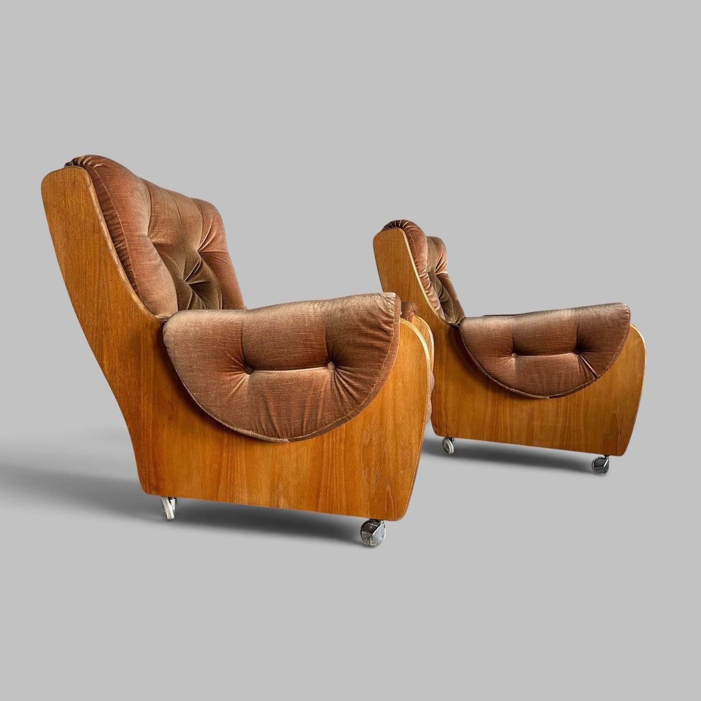 Vintage G Plan Saddleback Brown Velour Armchairs – Pair