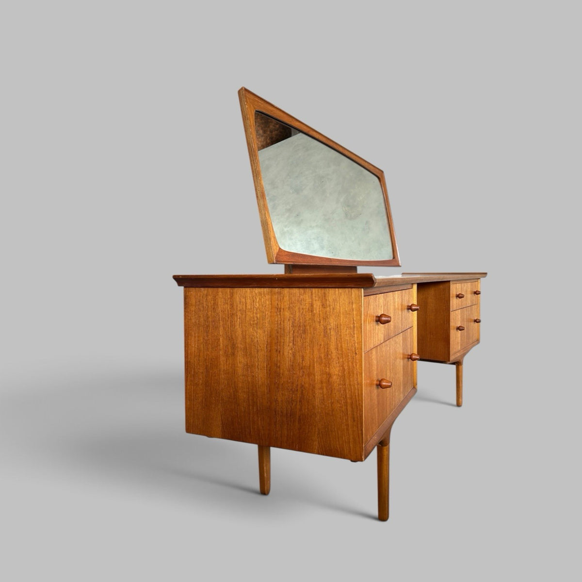 1960s Vesper Bow Front Dressing Table with Sculpted Teak Mirror