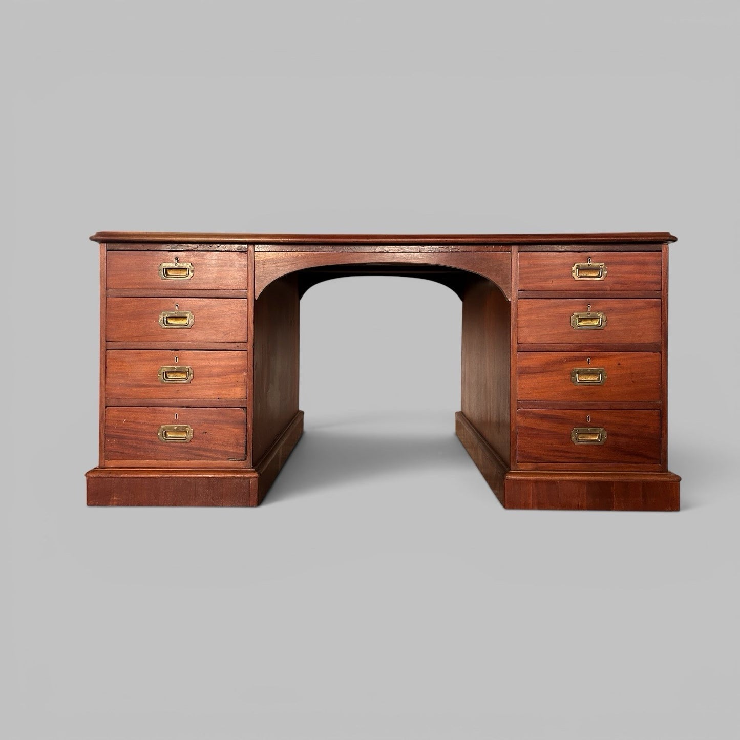 Large Solid Teak Pedestal Desk with Leather Top