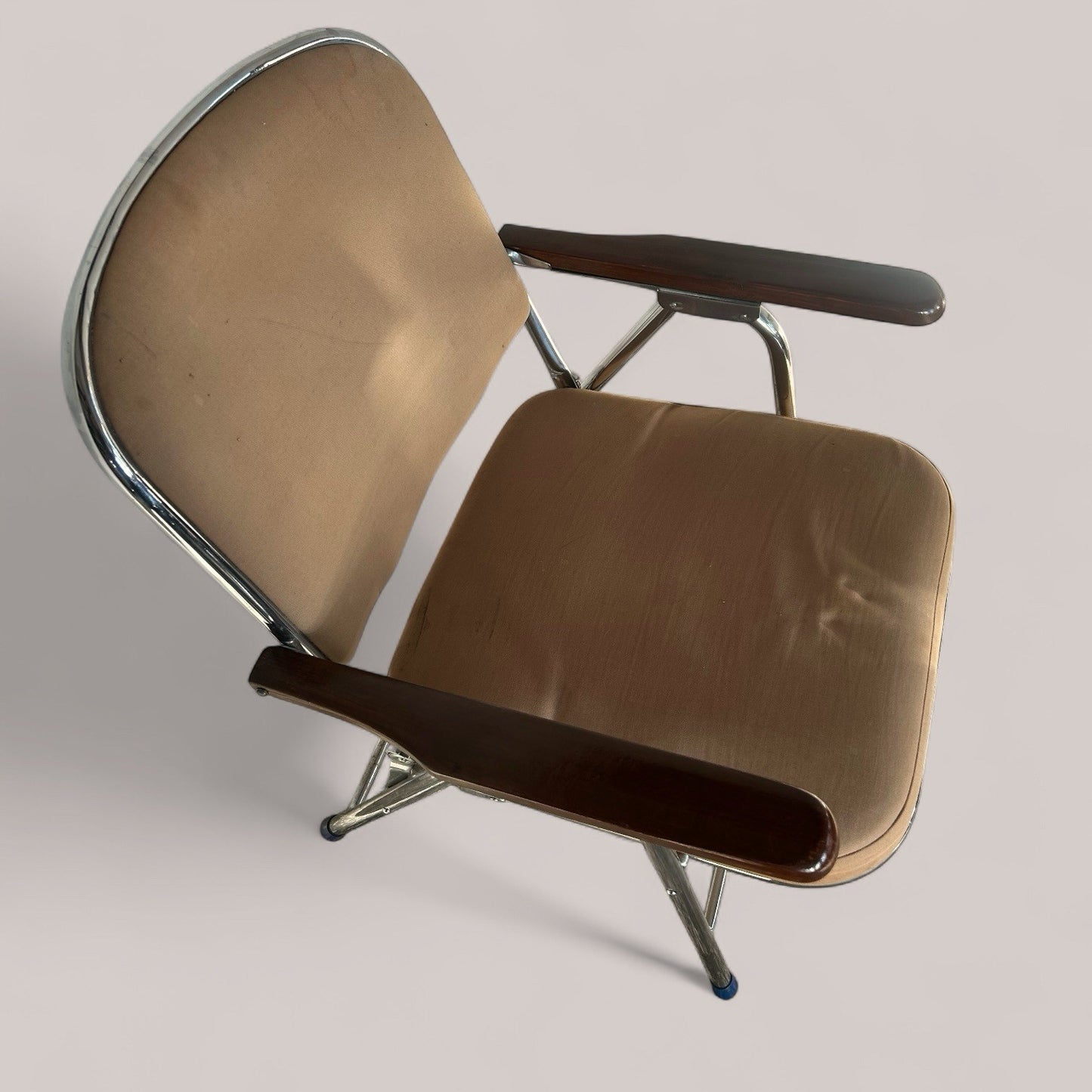 1970s Folding Chrome & Wood Armchair