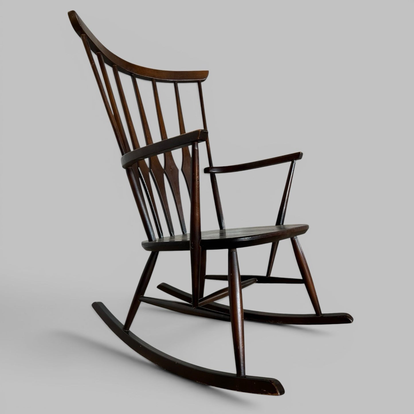 Mid Century Wooden Rocking Chair with Spindle Back