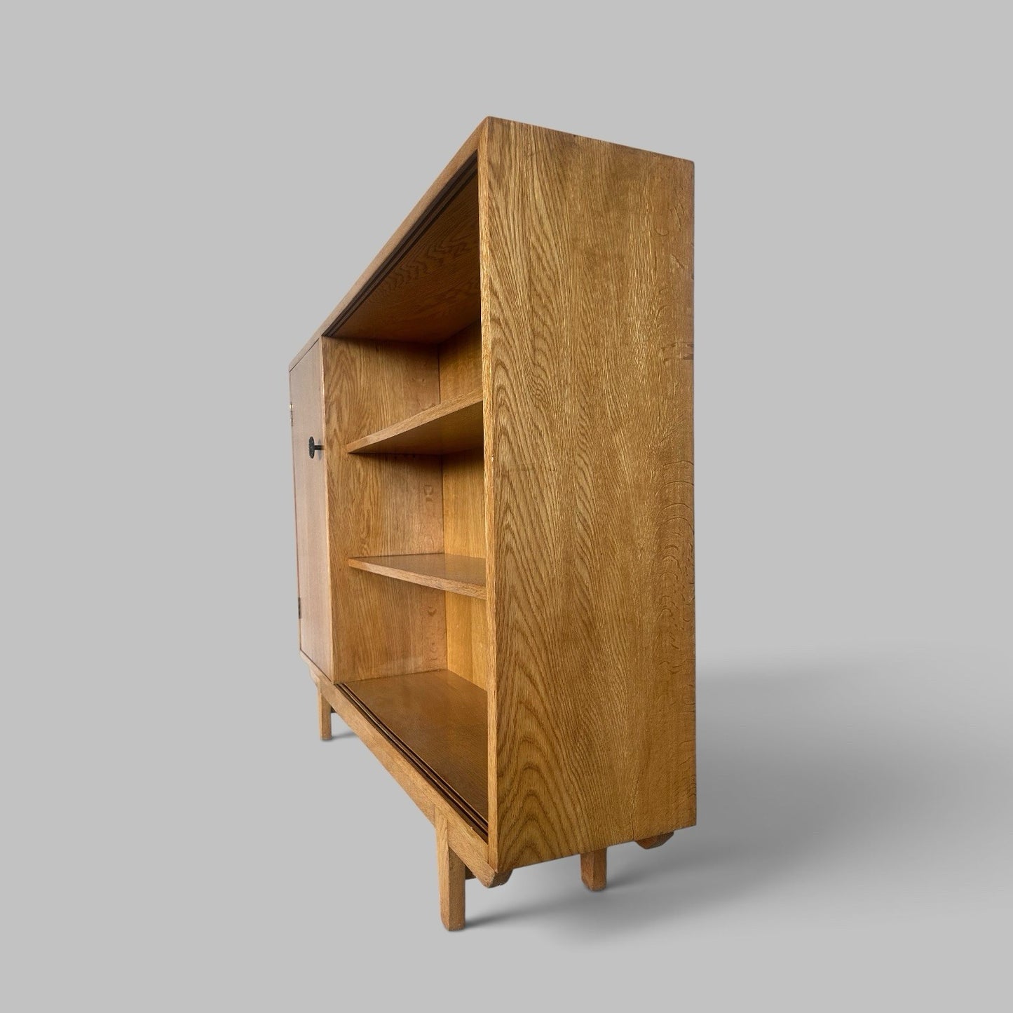 Mid Century Solid Oak Glazed Bookcase with Cupboard