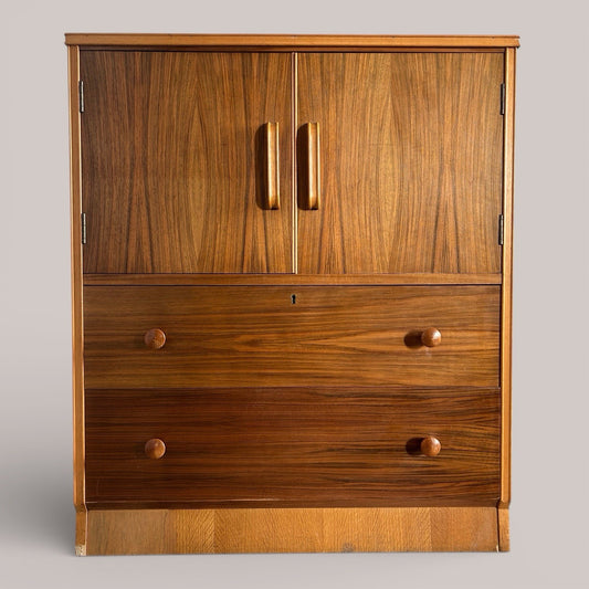 Golden Key walnut storage cabinet, mid-century