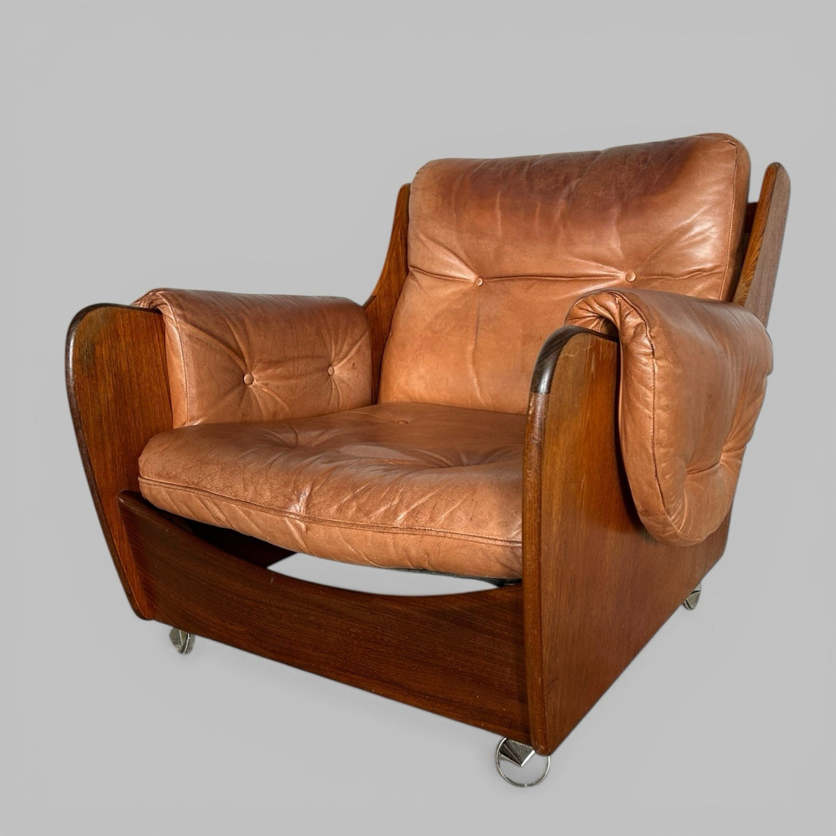 G Plan Saddleback Leather Armchair Teak Frame Mid Century