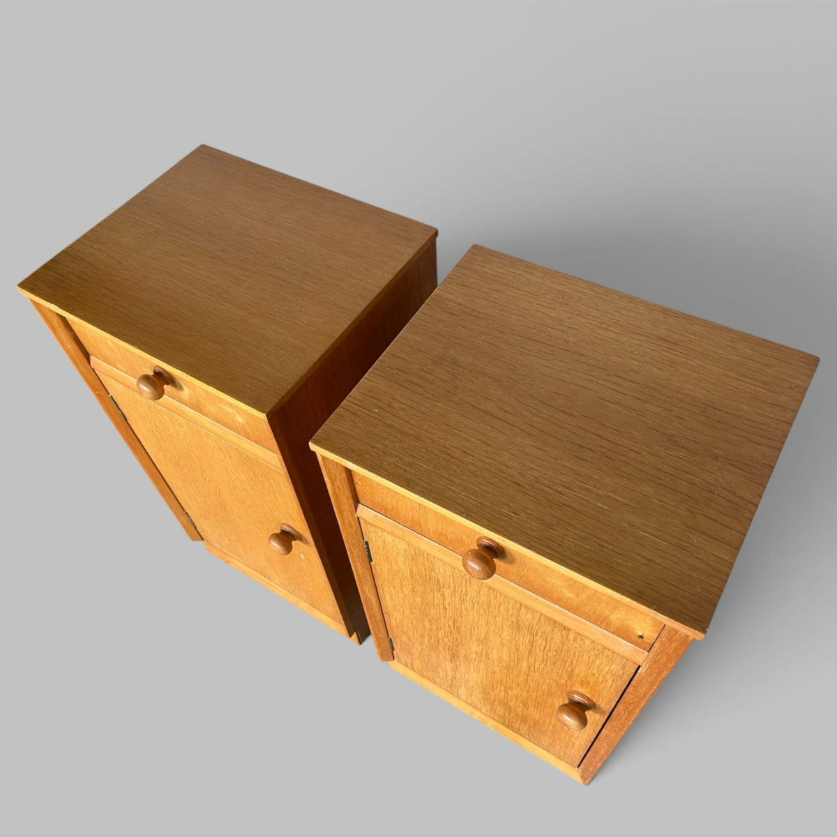 Pair of Light Teak Mid-Century Bedside Cabinets