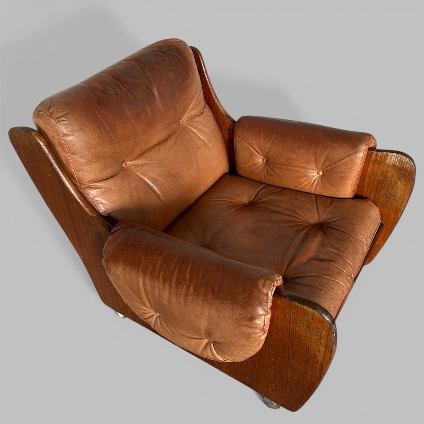 G Plan Saddleback Leather Armchair Teak Frame Mid Century