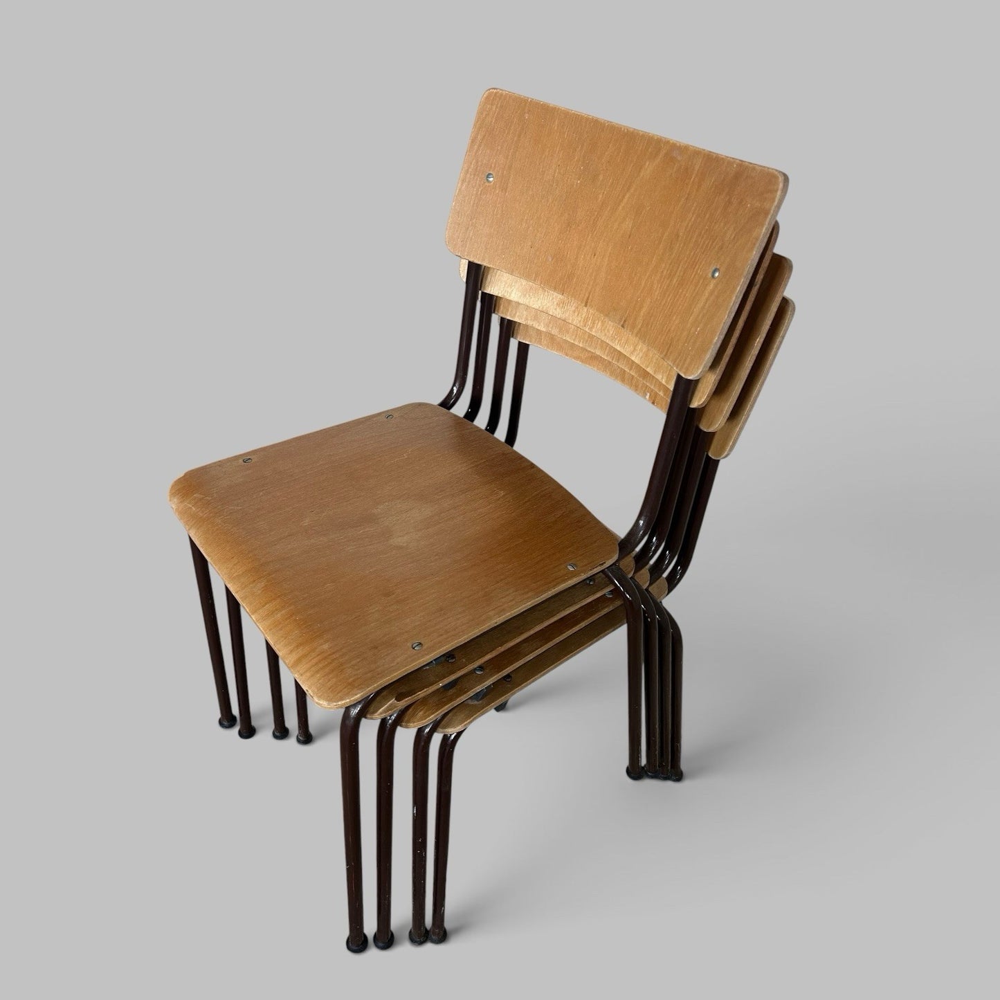 Vintage Plywood Stacking Chairs – Set of Four